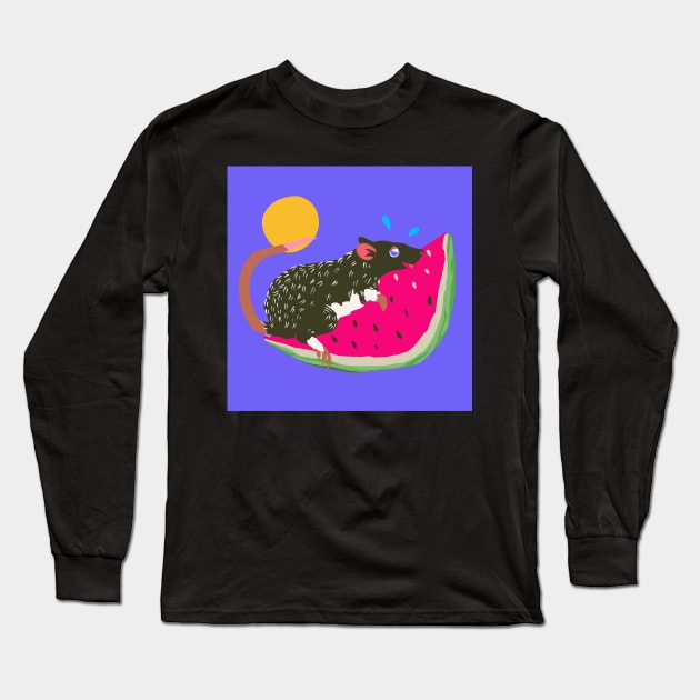 Summertime Rat on a Watermelon Slice! Long Sleeve T-Shirt by Adrielle-art